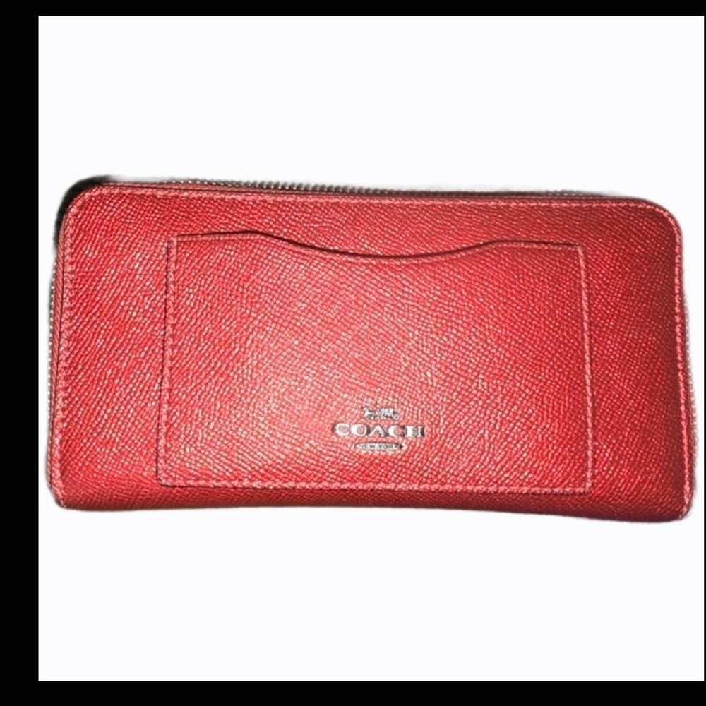 Coach Metallic Women's Wallet Brass/Sport Red (58586) 16 Card Slots Zipper Pouch